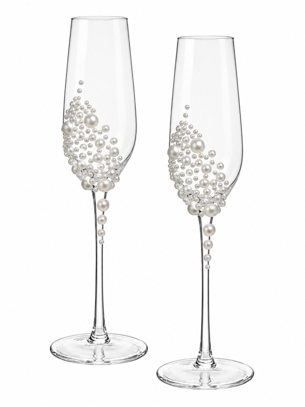 Elegant Pearl Champagne Flutes – Set of 2 Wedding Toasting Glasses
